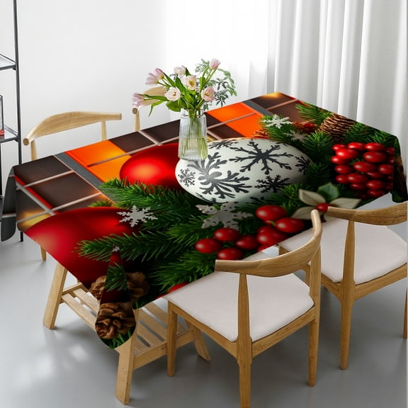 RKSupls Rectangle Dining Tablecloth Christmas Ornament Holiday Print, Washable Wipeable Stain & Wrinkle Resistant Polyester Tablecloth for Kitchen Picnic Party