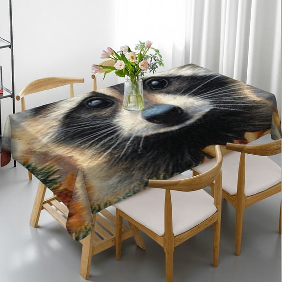 RKSupls Rectangle Dining Tablecloth, Christmas Raccoon Animal Print, Washable Wipeable Stain & Wrinkle Resistant Polyester Tablecloth for Kitchen Party Picnic