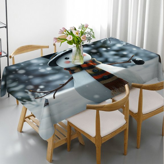 RKSupls Rectangle Dining Tablecloth Classic Snowman Winter Print, Washable Wipeable Stain & Wrinkle Resistant Polyester Tablecloth for Kitchen Picnic Party