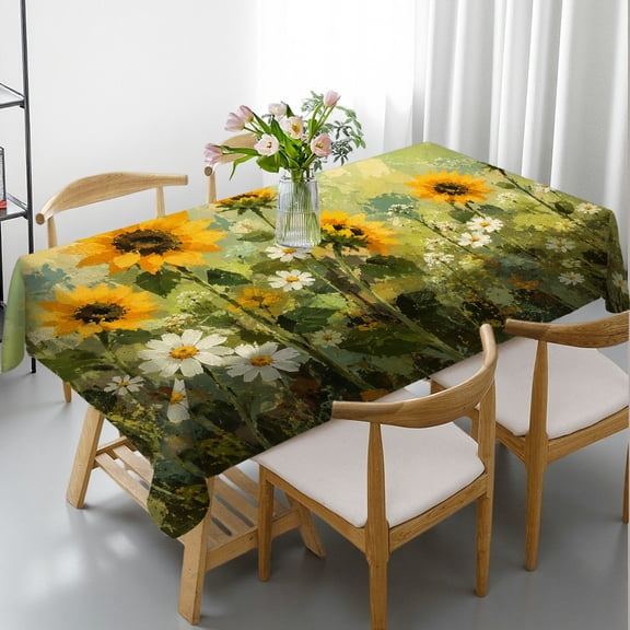 RKSupls Rectangle Dining Tablecloth - Coastal Wildflower Path Print, Machine-Made Holiday Party Tablecloth Rectangle Dining Tablecloth, Ideal for Kitchen Picnic Party