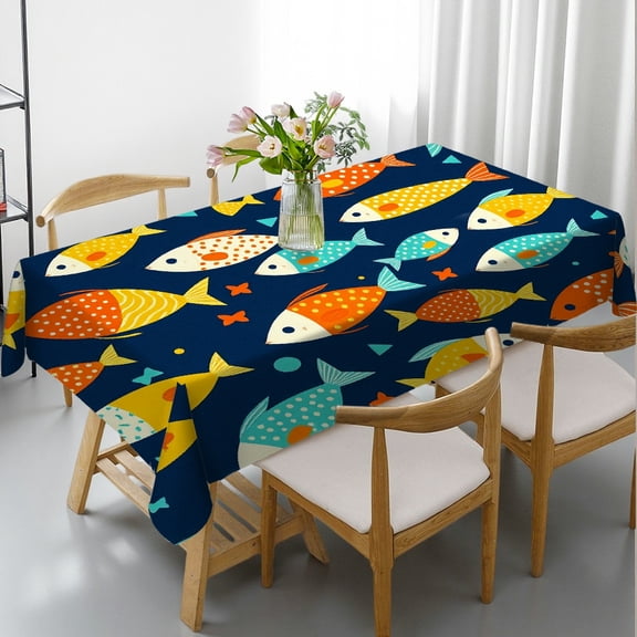 RKSupls Rectangle Dining Tablecloth Colorful Fish Animal Print, Washable Wipeable Stain & Wrinkle Resistant Polyester Tablecloth for Kitchen Picnic Party