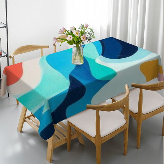 RKSupls Rectangle Dining Tablecloth Colorful Wavy Abstract Print, Washable Wipeable Stain & Wrinkle Resistant Polyester Tablecloth for Kitchen Picnic Party