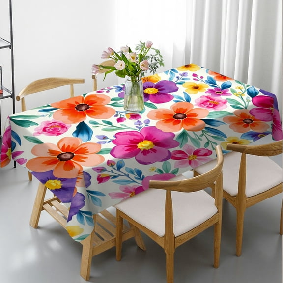RKSupls Rectangle Dining Tablecloth Colorful Wildflower Floral Print, Washable Wipeable Stain & Wrinkle Resistant Polyester Tablecloth for Kitchen Picnic Party