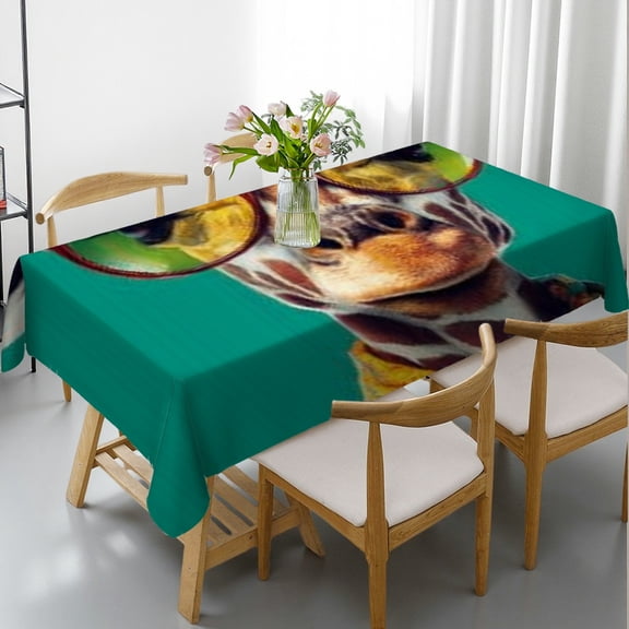 RKSupls Rectangle Dining Tablecloth, Cool Giraffe Animal Print, Washable Wipeable Stain & Wrinkle Resistant Polyester Tablecloth for Kitchen Party Picnic