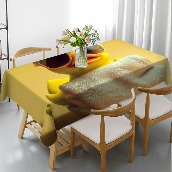 RKSupls Rectangle Dining Tablecloth, Cool Yellow Rubber Duck Animal Print, Washable Wipeable Stain & Wrinkle Resistant Polyester Tablecloth for Kitchen Picnic Party