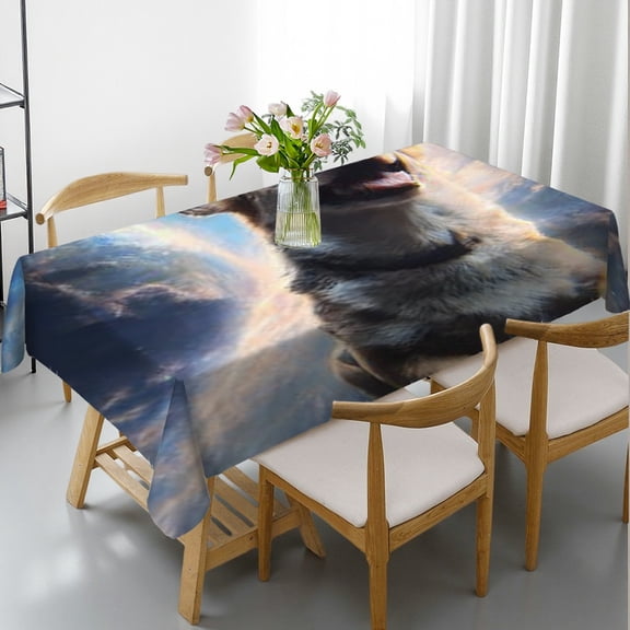RKSupls Rectangle Dining Tablecloth, Cosmic Corgi Galaxy Print, Washable Wipeable Stain & Wrinkle Resistant Polyester Tablecloth for Kitchen Party Picnic