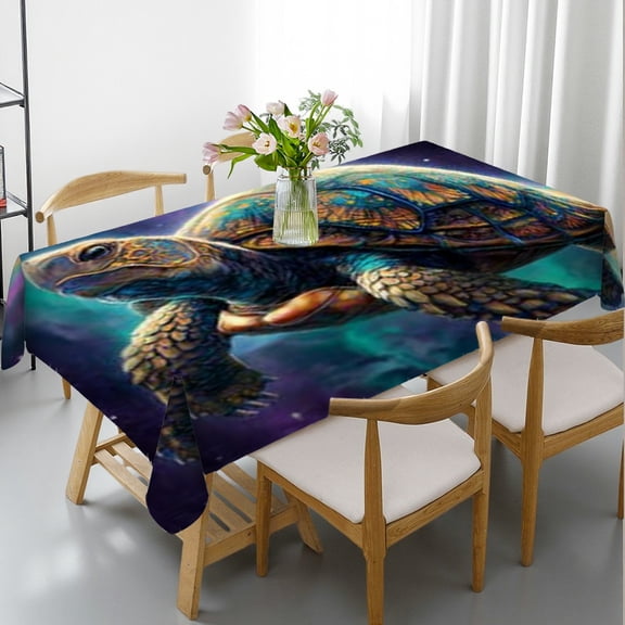 RKSupls Rectangle Dining Tablecloth, Cosmic Turtle Galaxy Print, Washable Wipeable Stain & Wrinkle Resistant Polyester Tablecloth for Kitchen Party Picnic
