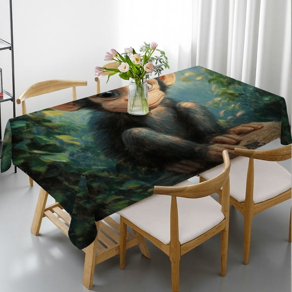 RKSupls Rectangle Dining Tablecloth, Cute Baby Monkey Jungle Animal Print, Washable Wipeable Stain & Wrinkle Resistant Polyester Tablecloth for Kitchen Picnic Party