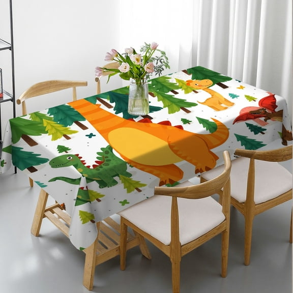 RKSupls Rectangle Dining Tablecloth Cute Cartoon Dinosaur Animal Print, Washable Wipeable Stain & Wrinkle Resistant Polyester Tablecloth for Kitchen Picnic Party