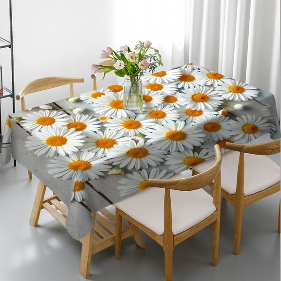 RKSupls Rectangle Dining Tablecloth Daisy Wood Floral Print, Washable Wipeable Stain & Wrinkle Resistant Polyester Tablecloth for Kitchen Picnic Party
