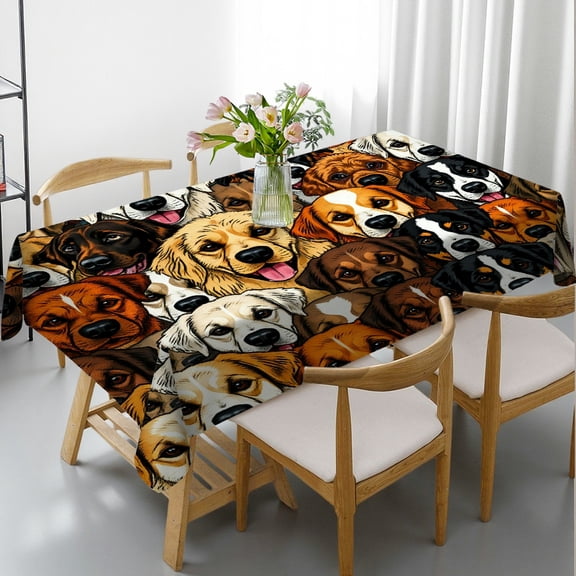 RKSupls Rectangle Dining Tablecloth Dog Collage Animal Print, Washable Wipeable Stain & Wrinkle Resistant Polyester Tablecloth for Kitchen Picnic Party