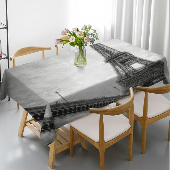 RKSupls Rectangle Dining Tablecloth, Eiffel Tower Paris Monochrome Print, Washable Wipeable Stain & Wrinkle Resistant Polyester Tablecloth for Kitchen Party Picnic