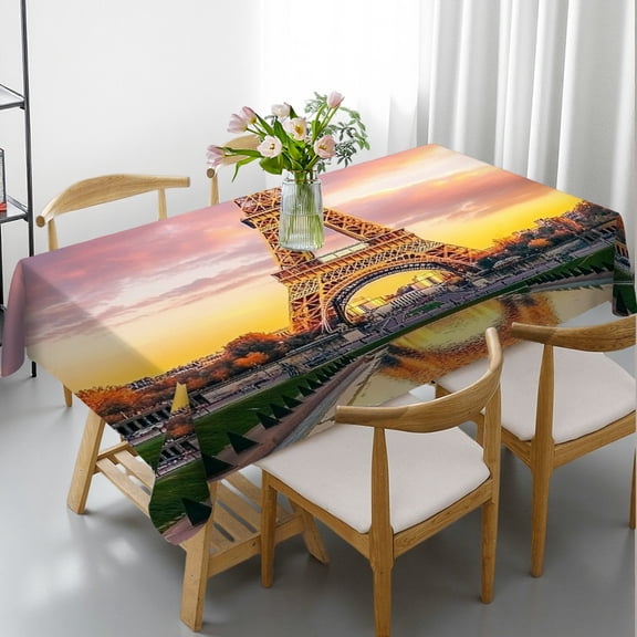 RKSupls Rectangle Dining Tablecloth, Eiffel Tower Paris Sunset Landscape Print, Washable Wipeable Stain & Wrinkle Resistant Polyester Tablecloth for Kitchen Picnic Party