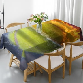 RKSupls Rectangle Dining Tablecloth, Fire Ice Tennis Sports Print, Washable Wipeable Stain & Wrinkle Resistant Polyester Tablecloth for Kitchen Party Picnic