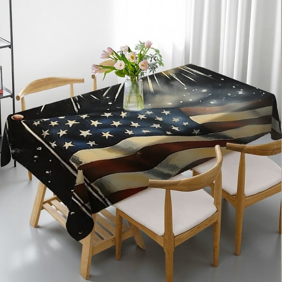 RKSupls Rectangle Dining Tablecloth Fireworks American Flag Print, Washable Wipeable Stain & Wrinkle Resistant Polyester Tablecloth for Kitchen Picnic Party