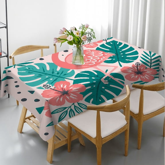 RKSupls Rectangle Dining Tablecloth - Flamingo Tropical Leaf Hibiscus Art Print, Holiday Party Tablecloth Kitchen Accessories Rectangle Dining Tablecloth, Ideal for Kitchen Picnic Party