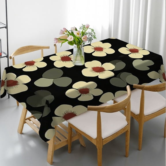 RKSupls Rectangle Dining Tablecloth, Floral Black Background Print, Washable Wipeable Stain & Wrinkle Resistant Polyester Tablecloth for Kitchen Party Picnic