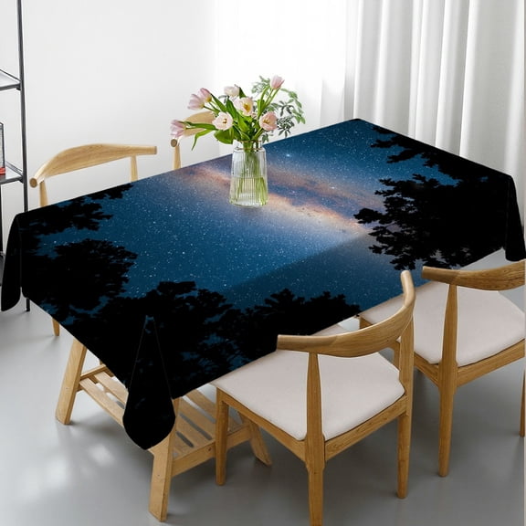 RKSupls Rectangle Dining Tablecloth, Forest Night Galaxy Print, Washable Wipeable Stain & Wrinkle Resistant Polyester Tablecloth for Kitchen Picnic Party