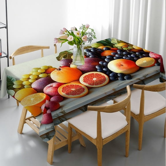RKSupls Rectangle Dining Tablecloth Fresh Fruit Harvest Print, Washable Wipeable Stain & Wrinkle Resistant Polyester Tablecloth for Kitchen Picnic Party
