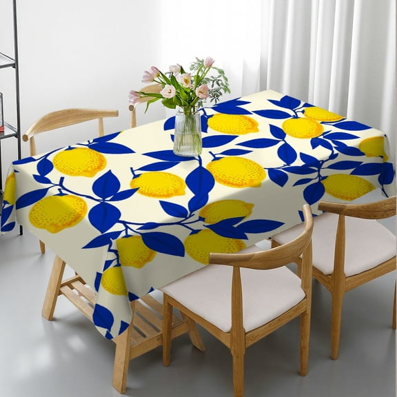 RKSupls Rectangle Dining Tablecloth, Fresh Yellow Lemon Citrus Fruit Print, Washable Wipeable Stain & Wrinkle Resistant Polyester Tablecloth for Kitchen Picnic Party