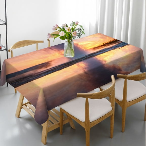 RKSupls Rectangle Dining Tablecloth, Geyser Sunset Landscape Print, Washable Wipeable Stain & Wrinkle Resistant Polyester Tablecloth for Kitchen Picnic Party