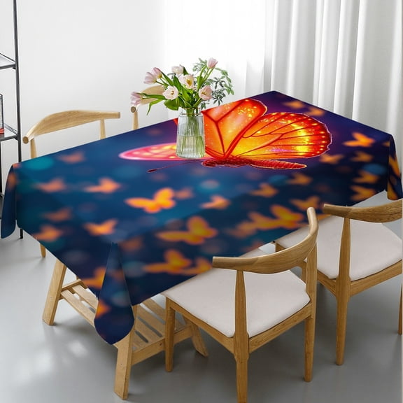 RKSupls Rectangle Dining Tablecloth, Glowing Red Butterfly Print, Washable Wipeable Stain & Wrinkle Resistant Polyester Tablecloth for Kitchen Picnic Party