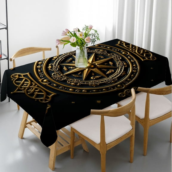 RKSupls Rectangle Dining Tablecloth Golden Celtic Compass Nautical Print, Washable Wipeable Stain & Wrinkle Resistant Polyester Tablecloth for Kitchen Picnic Party