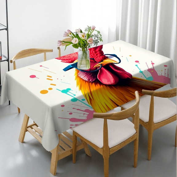 RKSupls Rectangle Dining Tablecloth Hipster Rooster Animal Print, Washable Wipeable Stain & Wrinkle Resistant Polyester Tablecloth for Kitchen Picnic Party