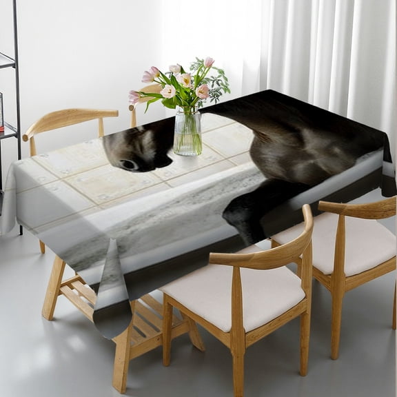 RKSupls Rectangle Dining Tablecloth, Horse Taking a Bath Funny Animal Print, Washable Wipeable Stain & Wrinkle Resistant Polyester Tablecloth for Kitchen Picnic Party