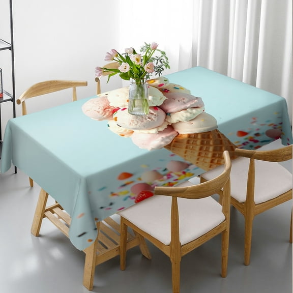 RKSupls Rectangle Dining Tablecloth Ice Cream Sprinkle Print, Washable Wipeable Stain & Wrinkle Resistant Polyester Tablecloth for Kitchen Picnic Party