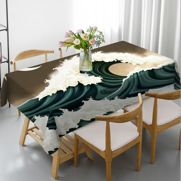 RKSupls Rectangle Dining Tablecloth, Japanese Ocean Wave Print, Washable Wipeable Stain & Wrinkle Resistant Polyester Tablecloth for Kitchen Picnic Party