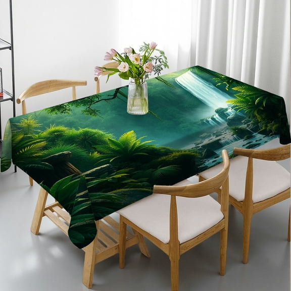 RKSupls Rectangle Dining Tablecloth Jungle Waterfall Nature Print, Washable Wipeable Stain & Wrinkle Resistant Polyester Tablecloth for Kitchen Picnic Party