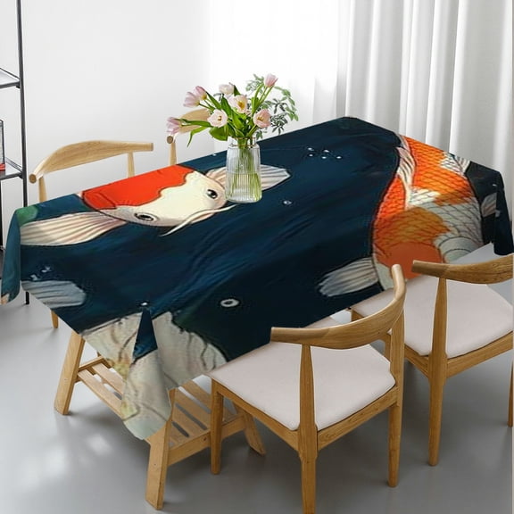 RKSupls Rectangle Dining Tablecloth Koi Fish Lotus Print, Washable Wipeable Stain & Wrinkle Resistant Polyester Tablecloth for Kitchen Picnic Party