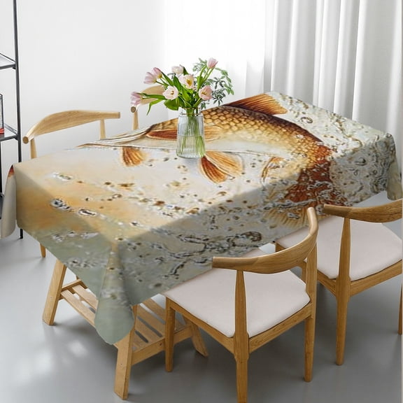 RKSupls Rectangle Dining Tablecloth, Leaping Fish Water Print, Washable Wipeable Stain & Wrinkle Resistant Polyester Tablecloth for Kitchen Party Picnic