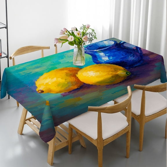 RKSupls Rectangle Dining Tablecloth - Lemonsand Blue Pitcher Still Life Print, Holiday Party Tablecloth Festive Table Setting Rectangle Dining Tablecloth, Ideal for Kitchen Picnic Party