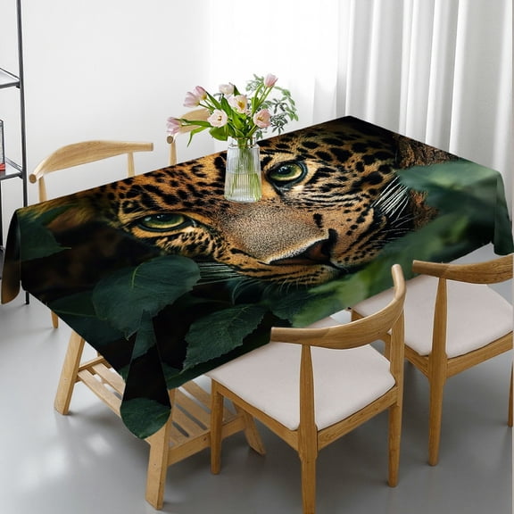 RKSupls Rectangle Dining Tablecloth Leopard Animal Print, Washable Wipeable Stain & Wrinkle Resistant Polyester Tablecloth for Kitchen Picnic Party