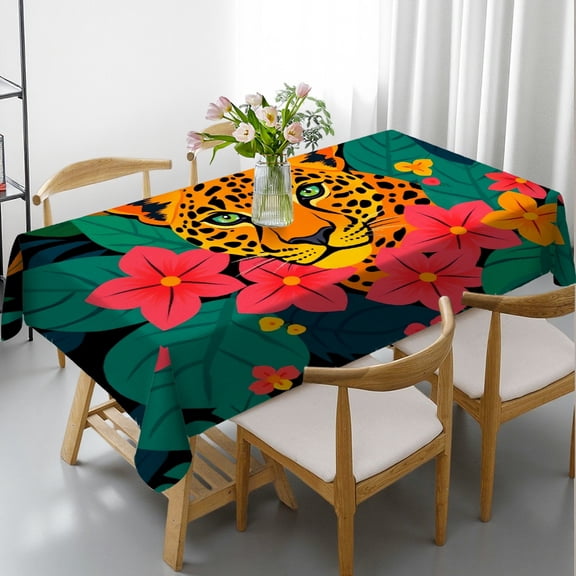 RKSupls Rectangle Dining Tablecloth Leopard Jungle Animal Print, Washable Wipeable Stain & Wrinkle Resistant Polyester Tablecloth for Kitchen Picnic Party