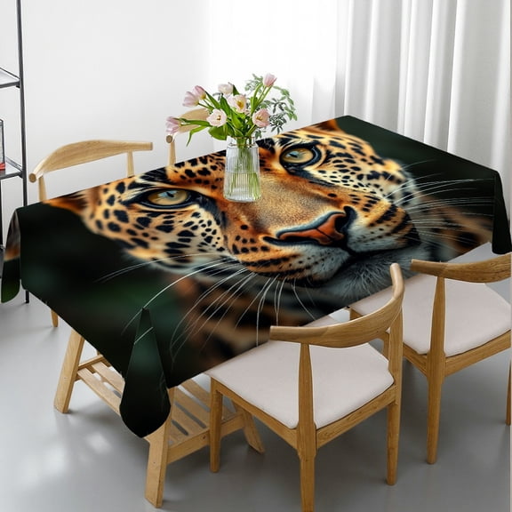 RKSupls Rectangle Dining Tablecloth Leopard Portrait Wildlife Print, Washable Wipeable Stain & Wrinkle Resistant Polyester Tablecloth for Kitchen Picnic Party