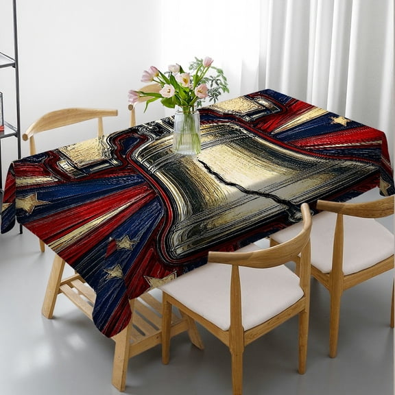 RKSupls Rectangle Dining Tablecloth - Liberty Bell Burst Star Abstract Print, Polyester Tablecloths  Holiday-Themed Design Rectangle Dining Tablecloth, Ideal for Kitchen Picnic Party