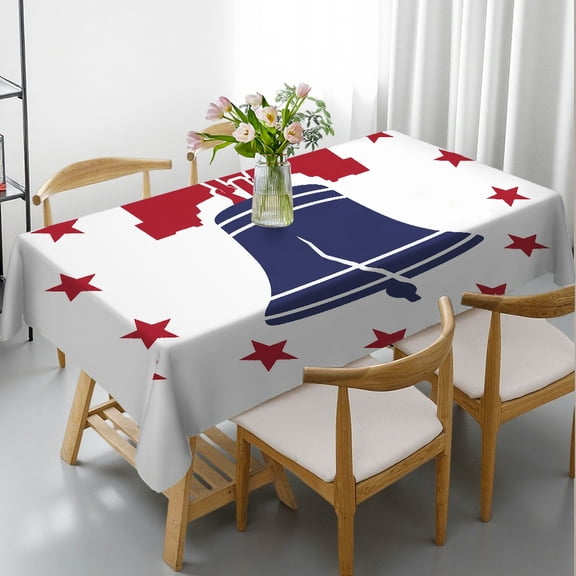 RKSupls Rectangle Dining Tablecloth - Liberty Bell With Red Stars Print, Machine-Made Holiday-Themed Design Rectangle Dining Tablecloth, Kitchen Picnic Party