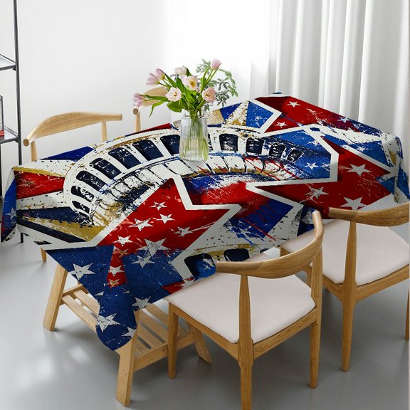 RKSupls Rectangle Dining Tablecloth - Liberty Crown Star Collage Graffiti Print, Holiday Party Tablecloth Kitchen Accessories Rectangle Dining Tablecloth, Ideal for Kitchen Picnic Party
