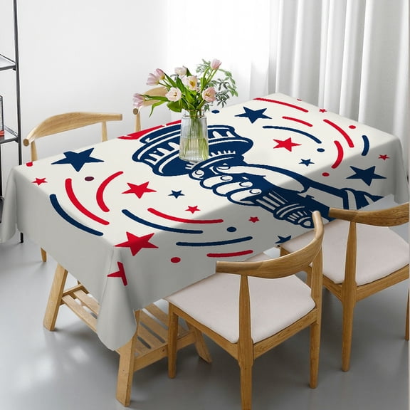 RKSupls Rectangle Dining Tablecloth - Liberty Torch Hand With Stars And Motion Print, Kitchen Accessories 2D Flat Printing Rectangle Dining Tablecloth, Kitchen Picnic Party
