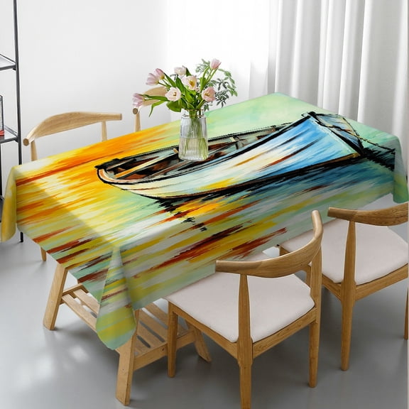 RKSupls Rectangle Dining Tablecloth - Lighthouse Sunset Coast Oil Painting Print, Holiday Party Tablecloth  Holiday-Themed Design Rectangle Dining Tablecloth, Ideal for Kitchen Picnic Party