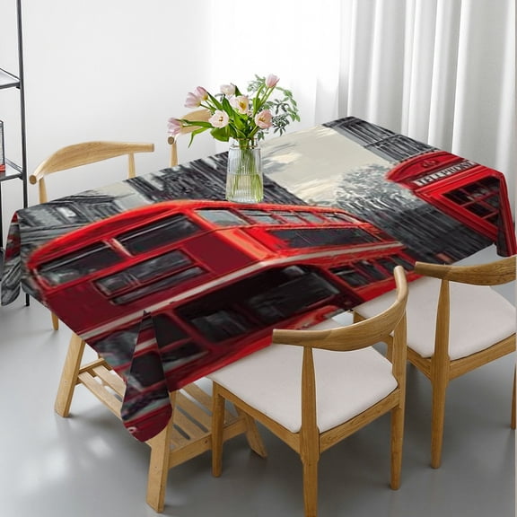 RKSupls Rectangle Dining Tablecloth, London Big Ben Red Bus Travel Print, Washable Wipeable Stain & Wrinkle Resistant Polyester Tablecloth for Kitchen Party Picnic
