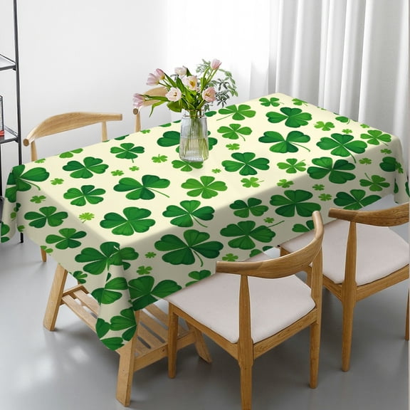 RKSupls Rectangle Dining Tablecloth Lucky Clover Pattern Print, Washable Wipeable Stain & Wrinkle Resistant Polyester Tablecloth for Kitchen Picnic Party