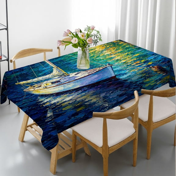 RKSupls Rectangle Dining Tablecloth - Mediterranean Harbor Sunset Print, Machine-Made Festive Table Setting Rectangle Dining Tablecloth, Ideal for Kitchen Picnic Party