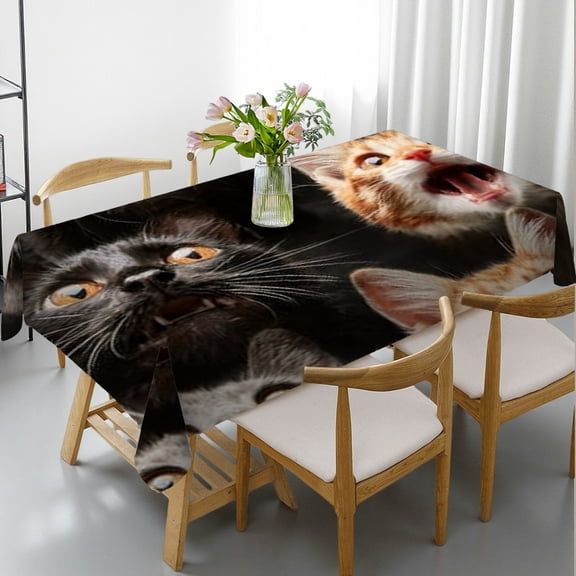 RKSupls Rectangle Dining Tablecloth, Meowing Cat Group Cute Print, Washable Wipeable Stain & Wrinkle Resistant Polyester Tablecloth for Kitchen Party Picnic