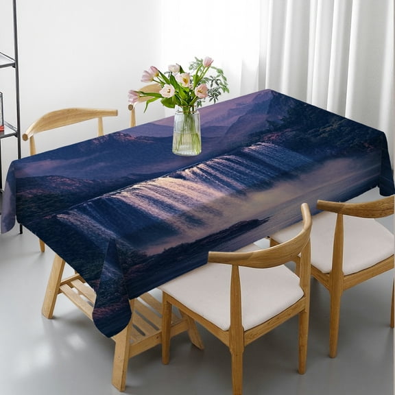 RKSupls Rectangle Dining Tablecloth, Moon Waterfall Mountain Night Scenic Print, Washable Wipeable Stain & Wrinkle Resistant Polyester Tablecloth for Kitchen Picnic Party