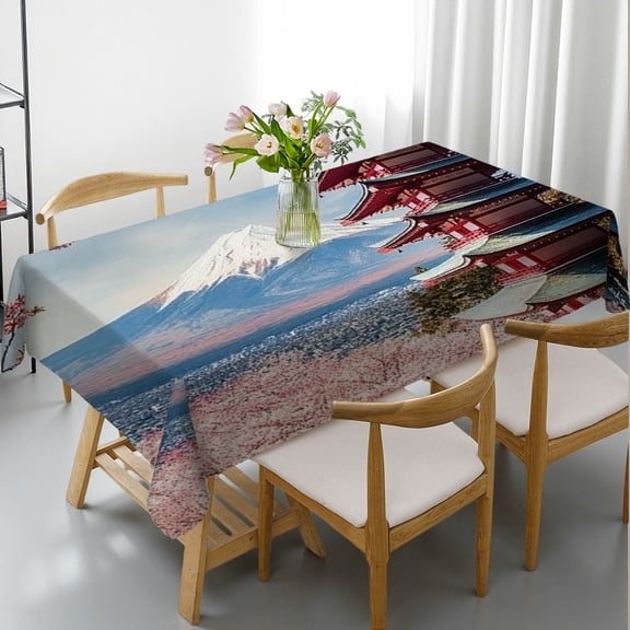 RKSupls Rectangle Dining Tablecloth Mount Fuji Pagoda Print, Washable Wipeable Stain & Wrinkle Resistant Polyester Tablecloth for Kitchen Picnic Party