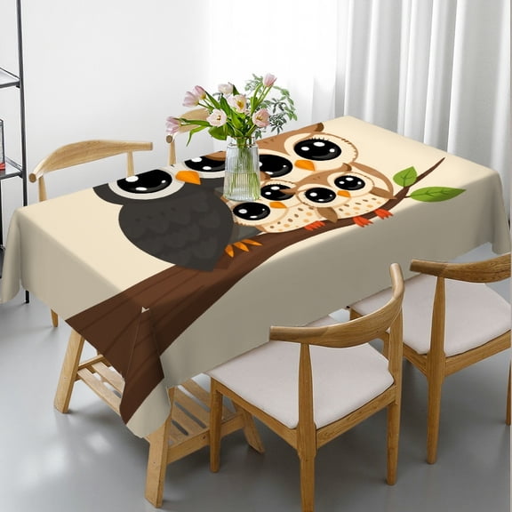 RKSupls Rectangle Dining Tablecloth, Owl Family Cartoon Print, Washable Wipeable Stain & Wrinkle Resistant Polyester Tablecloth for Kitchen Picnic Party